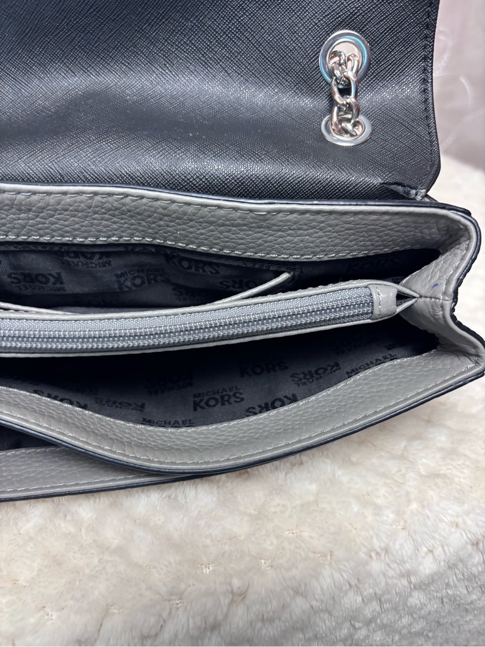 Michael Kors Black & Gray Pebbled Leather Crossbody or Shoulder Bag - Picture 13 of 16